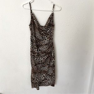 Leopard Print Cowl Neck Faux Wrap Dress Size XS NEVER WORN